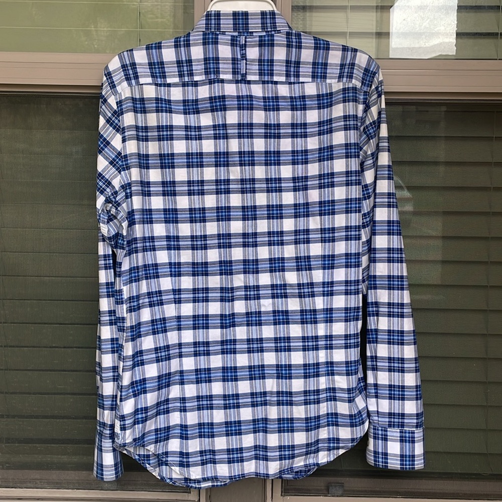 Banana Republic dress shirt SMALL Oxford tailored slim fit blue plaid - Picture 7 of 7